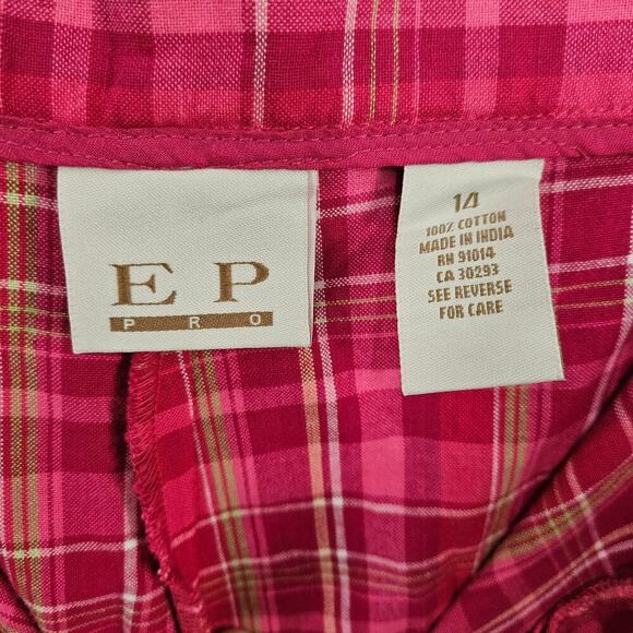 EP Pro Plaid Cotton Pink Golf Shorts Elastic Waist Size 14 Large Three Pockets - Picture 6 of 7